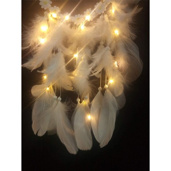 Drømmefanger (20*45cm, Hvid, Lys), Boho-stil LED-lys Håndlavet