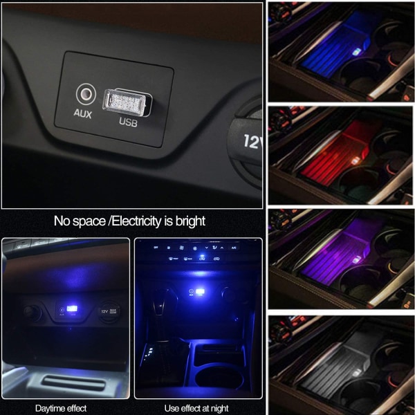 Bil USB LED Interiør Atmosphere Lights, 7 stk Plug-in 5v Universa