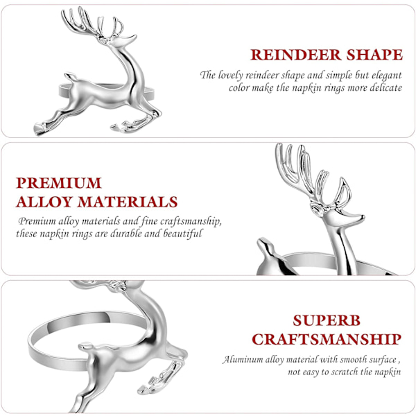 6 st julren-servettringar, älg-servettringar, silver