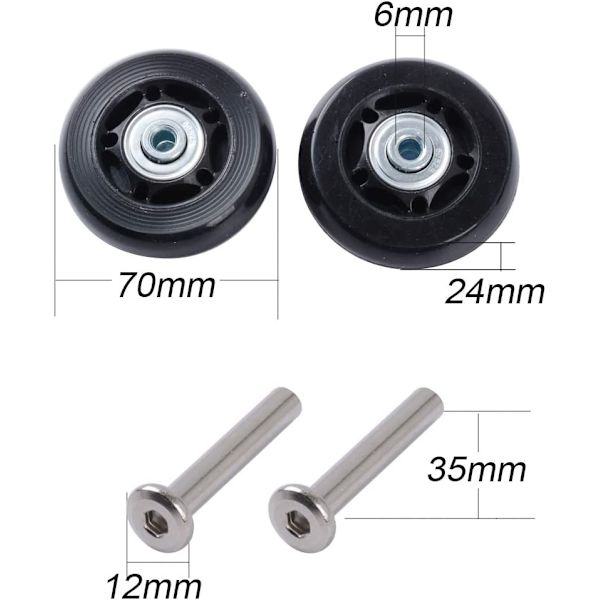 2 kpl sarjan matkalaukku pyörät (70*6*24mm akselin pituus: 35mm) Vaihto