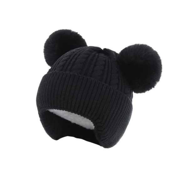 Children's knitted cap fleece warm baby hat (black)