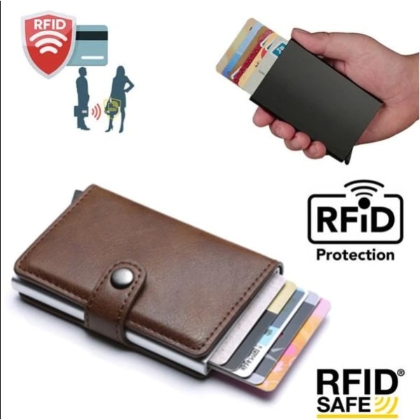 1PCS Brown - RFID Protection Wallet 5 Card Holder (Genuine Leathe