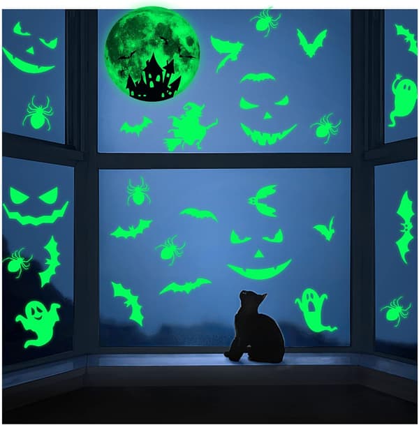 Halloween dekorasjon, 4 ark Halloween Selvlysende klistremerker, 30 stk lysende