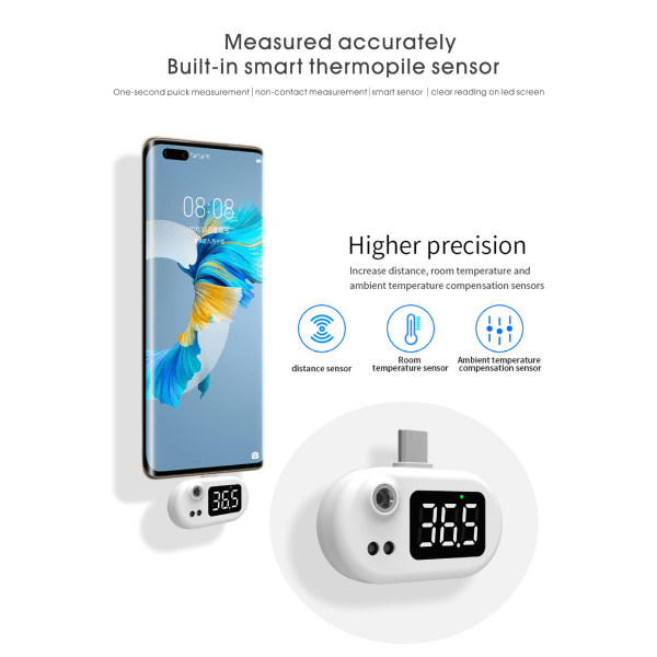 Mobiltelefon USB smart termometer Bao k8 berøringsfri infrarød th 3bad |  Fyndiq