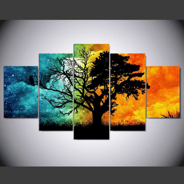 5-osainen seinämaalaus kausiluonteinen abstrakti puu kuitukangas