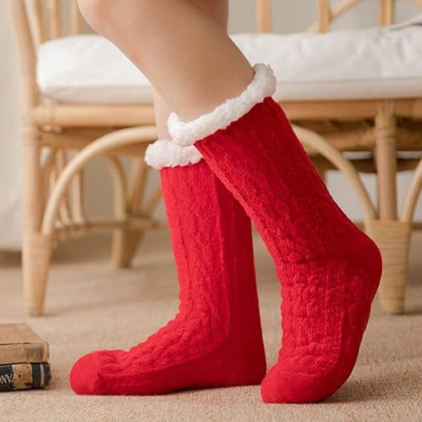 Naisten talviset lattiasukat - Punaiset paksut flanelli-arktiset sukat Midso