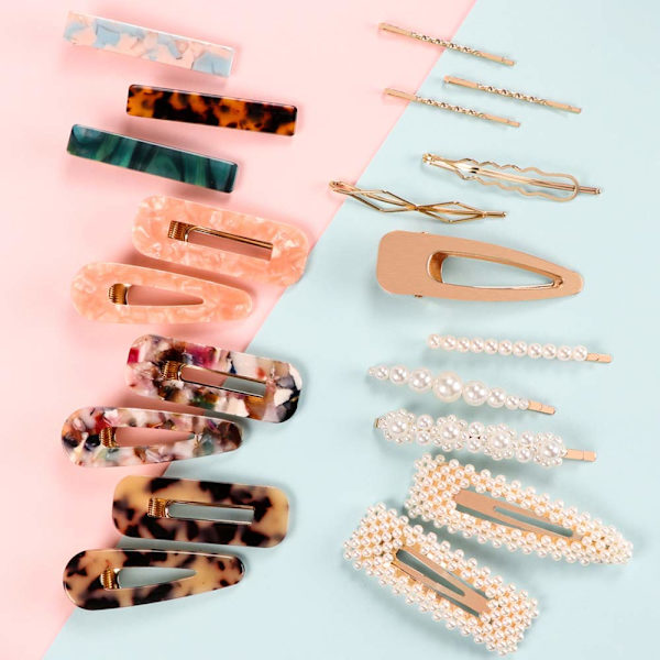 Hårklämmor Set, 20 Pack Pärlor Hårklämmor Acetat