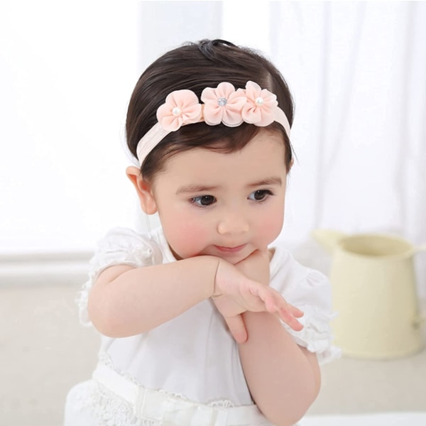 4 stk Grosgrain Ribbon Flower pannebånd til baby jente/barn, hår