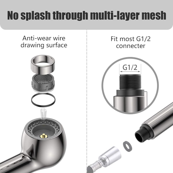 Borstad silver G1/2 handduschkran köksduschhuvud spray