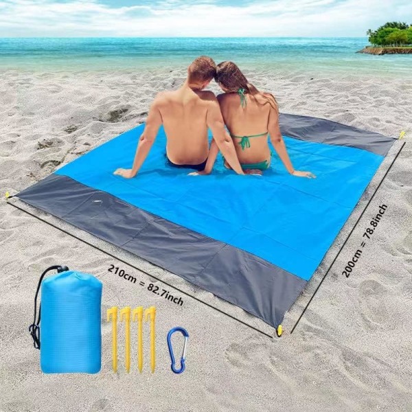 (Blå)Strandmatte piknikteppe 200x210 cm Ultralett strandteppe
