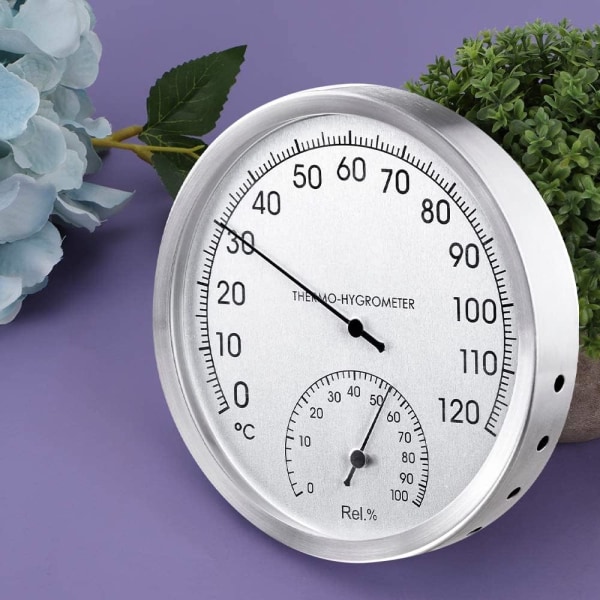Lämpömittari ja kosteusmittari 2 in 1, metallinen kellolämpömittari, analoginen