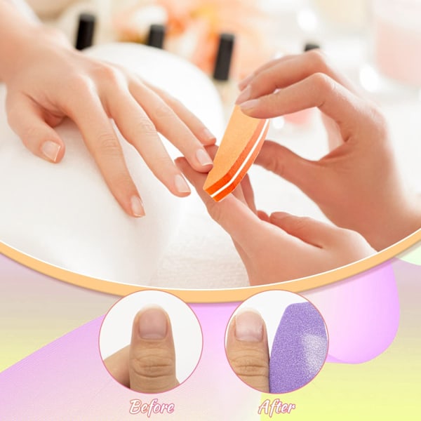 20-pack akrylgel nagelbufferblock, halvmåne nagelfilar och