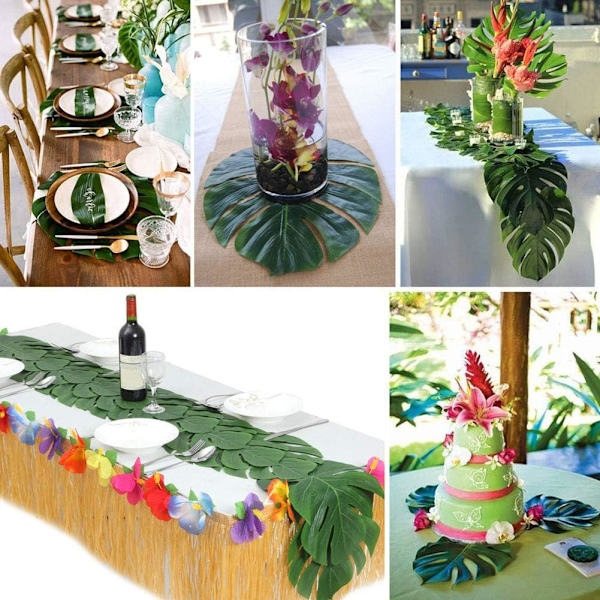 12 st gröna blad plast placemats, tropiska blad, djungelstrand tema, födelsedagsfest, grill