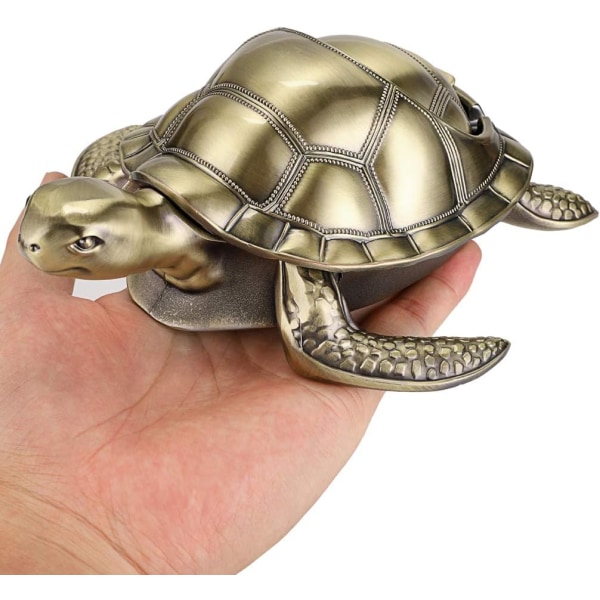 Retro-metallinen kilpikonnatuhkakuppi tuulenpitävällä kannella, sisällä ja ulkona