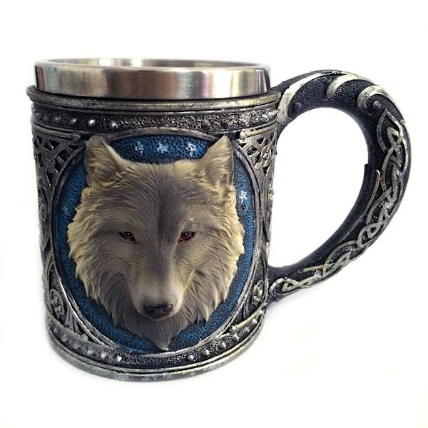 Nyt Fantasy Ulvehoved Krus 3D Stereo Resin Rustfrit Stål Vand