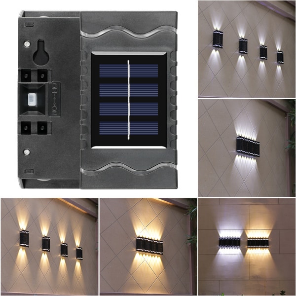 4 stk Varmt Lys LED-lamper Solar Vegglys Utendørs IP65 Wate