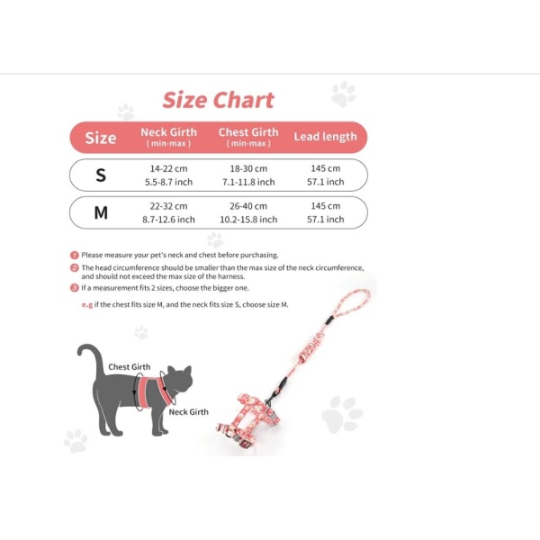 Pinkki - säädettävät kissanvaljaat (145cm S) kissanpennuille Nylon L
