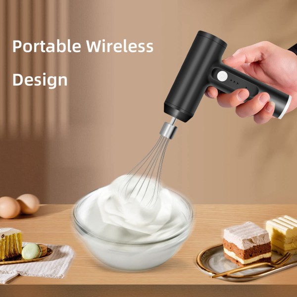 Elektrisk håndmixer i rustfrit stål, USB-genopladelig elektrisk H