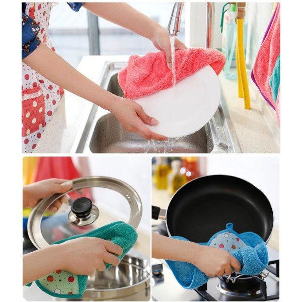 Sett med 5 myke håndklær for kjøkken eller bad, Coral Fleece T