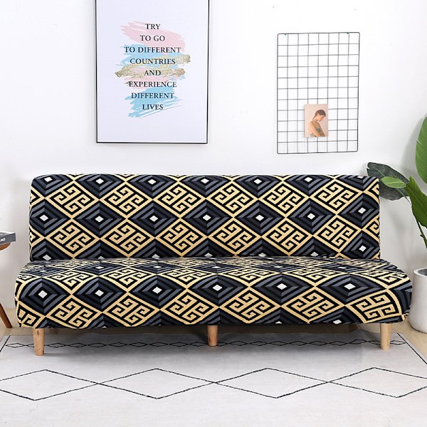 Strækbar armløs sofaovertræk, Universal armløs sofaovertræk Alle dækket sammenklappelig sofa beskytter, Nem at installere og rengøre, 3 sæder Clic Clac overtræk, Zigzag mønster