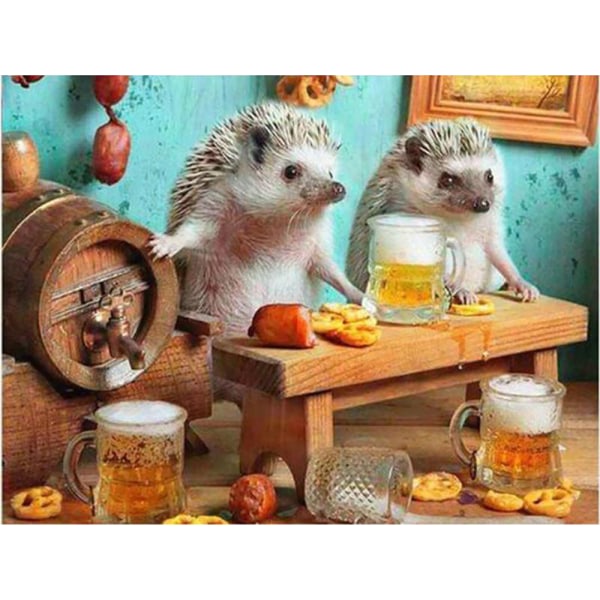 30x40cm, Hedgehog dricker öl 5d diamantmålad strass emb