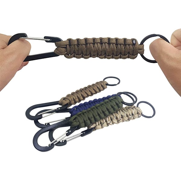 5-pakks paracord nøkkelring med karabinkrok, flettet snor for nøkkel