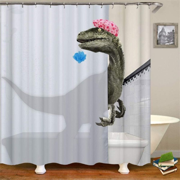 3D-kylpydinosauruksen suihkuverho 12 koukun valkoisella vedenpitävällä