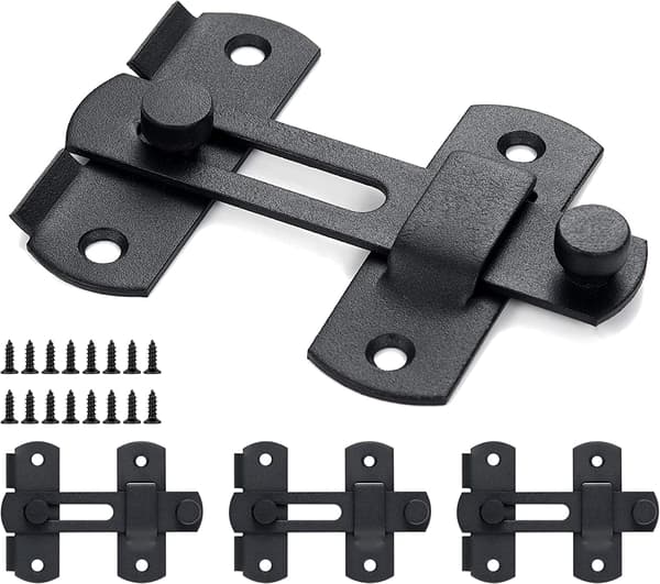 4 Pakker Gårdsdørslåse, 3.93” x 2.75” Mat Sort Rustfrit Stål