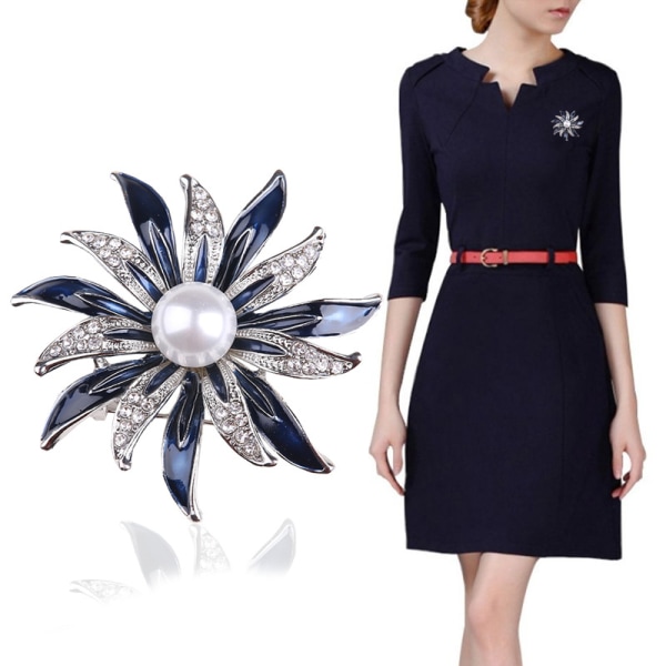 Crystal Geometri Flower Broche Pins med Simuleret Pearl Bou