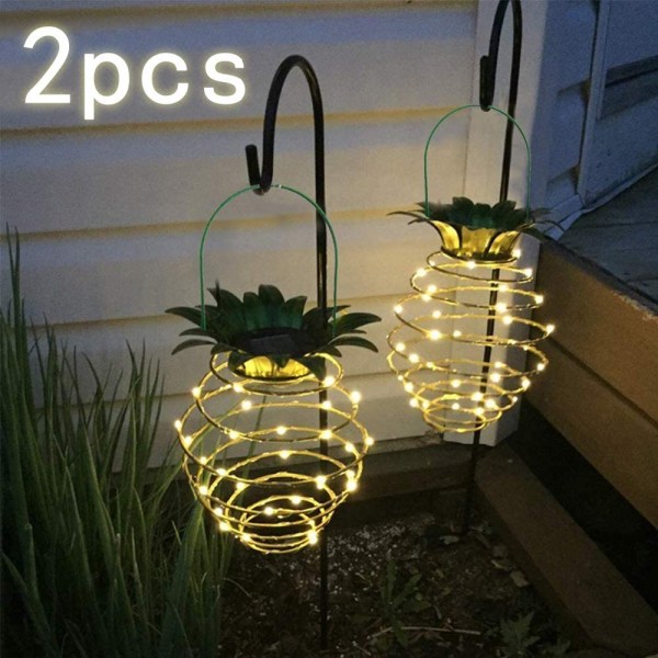 2 st ananas solcellslampor, 24 LED vattentät solcellslykta sol