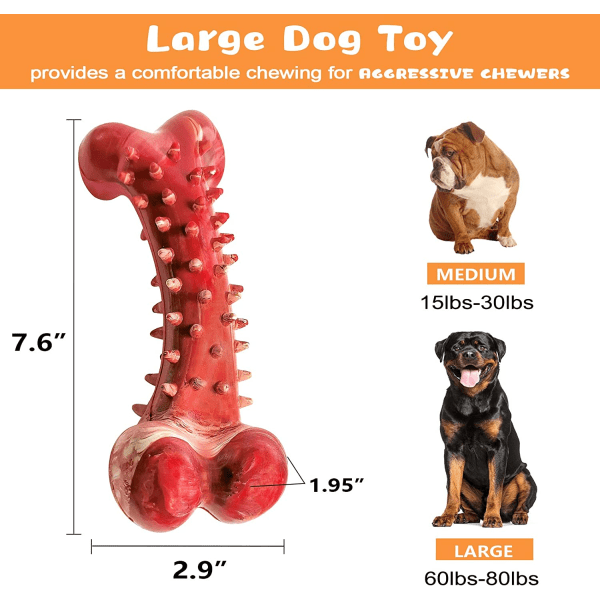 Hunde legetøj, knogle hund tygge tandbørste, bidresistent gummitænder rengøringspind til mellemstore og store hunde, oksekødsmag