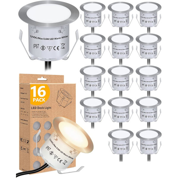 Uppoasennettu LED-kansivalosarja (16 kpl), 12 V:n matalajännitteinen maisemavalaistus