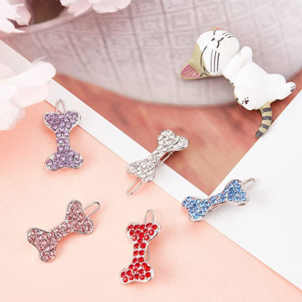 5 Hundhårklämmor Hund Rhinestone Barrette Klämmor Liten Hundhår Bo