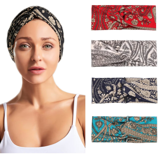 Hårtilbehør - 4 stk. Dame Hodebånd Boho Blomsterstil Elastiske Hodebånd Hodebånd Hårtilbehør…