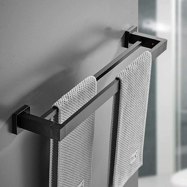 30cm Matt Svart Håndkle Dobbel Stang Håndkleholder Veggmontert Rustfritt Stål