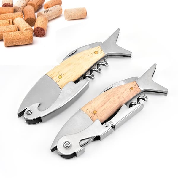Lightwood Fish Corkscrew Vinkorkskrue Kreativ Rustfrit Stål