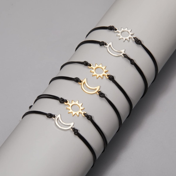 2st / Set Heart Sun Moon Charm Armband för Kvinnor Män Hand