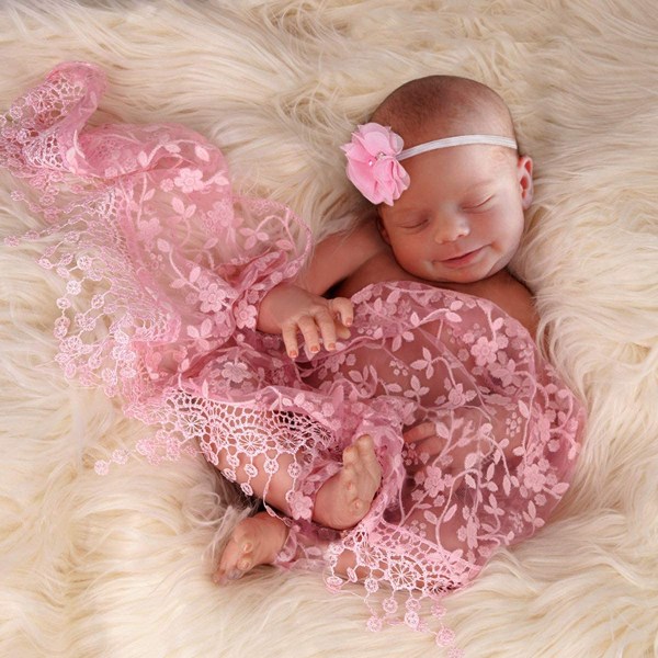 Baby Photo Rekvisitter 3 Stk Beige+Rosa Baby Fluffy Blanket+Newborn Wr
