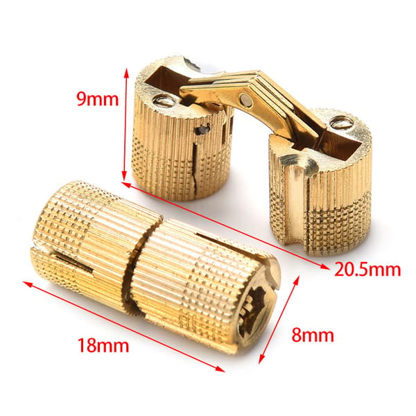 4-pack 8MM dolda möbelgångjärn i mässing, stång