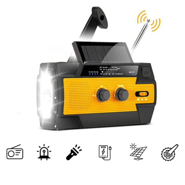 Nödradio, 4000mah väderradio med handvev solladdning, 3 växlad LED-ficklampa, sos-larm, bärbar powerbank (orange)