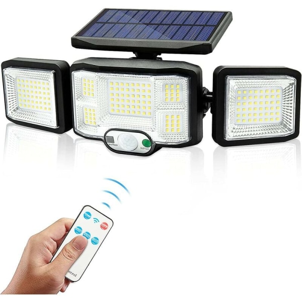 Udendørs solcelle væglampe LED-lampe 3 hoveder 192 LED'er bevægelsessensor S
