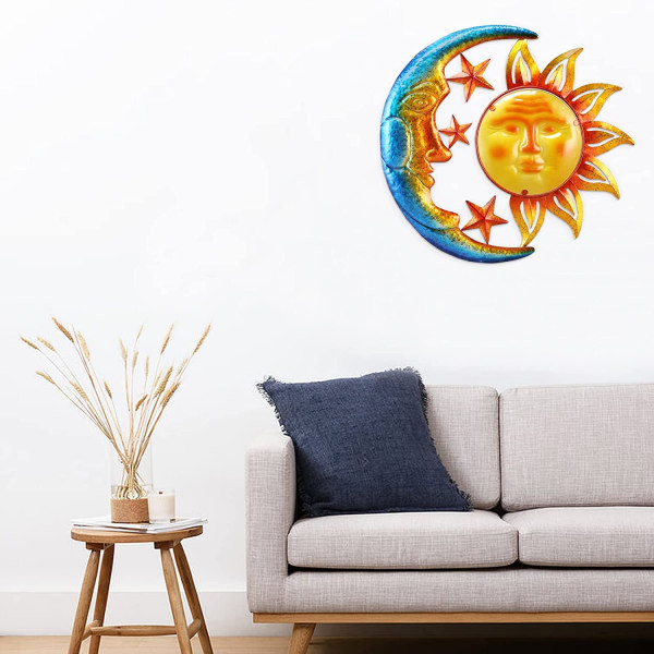 Metallinen Sun Outdoor Wall Art Decor Suuri 18 tuumaa Moon & S