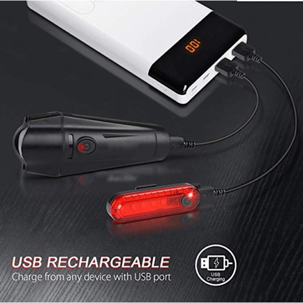 Et sæt sorte cykellys forlygter baglygter usb opladning