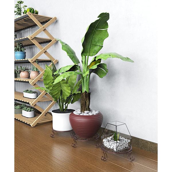 Blomsterpottestativ, sett med 3 runde metallstativ for planter, 9 tommer rust