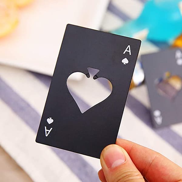 Sæt med 2 poker flaskeåbnere (sort og sølv), rustfrit stål