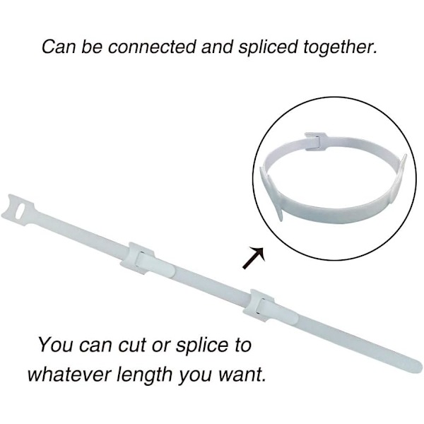 Hvit - 50 kabelbindere, gjenbrukbare kabelbindere, klipp til lengde, enkle å kutte, for kabel- og kabelhåndtering...