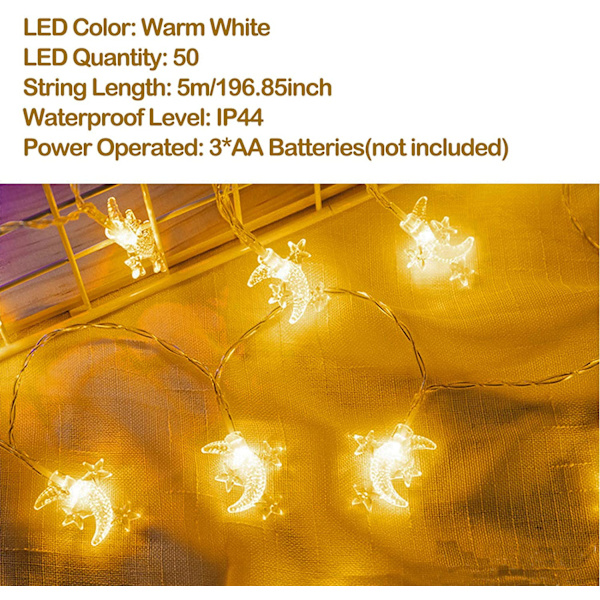 Moon Mini Star String Lights Batteridriven, 16,4ft 50led T