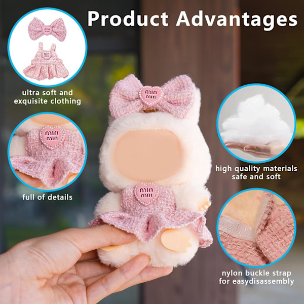 17cm Dockkläderset - Söta Kläder Kompatibla med Labubu, Rosa Modeklänning