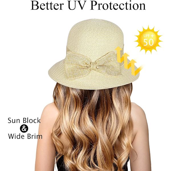 Damer Foldbar Halm Solhat Rulle Krem Sommer UV Strand Solhat