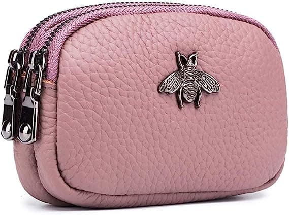 Bean Pink Sort Kvinders Sort Læderpung Dobbelt Lynlås Punge Sim